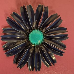 Vintage enamel blue flower brooch
